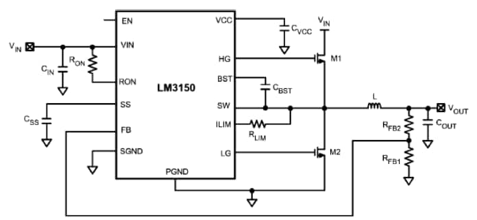 Application Circuit Diagram - Texas Instruments LM3150 SIMPLE SWITCHER® Controllers